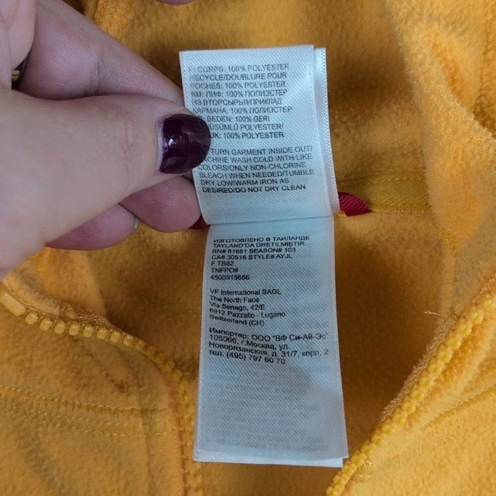 The North Face Mens Large Yellow Full Zip Fleece Hoodie‎ Jacket Coat